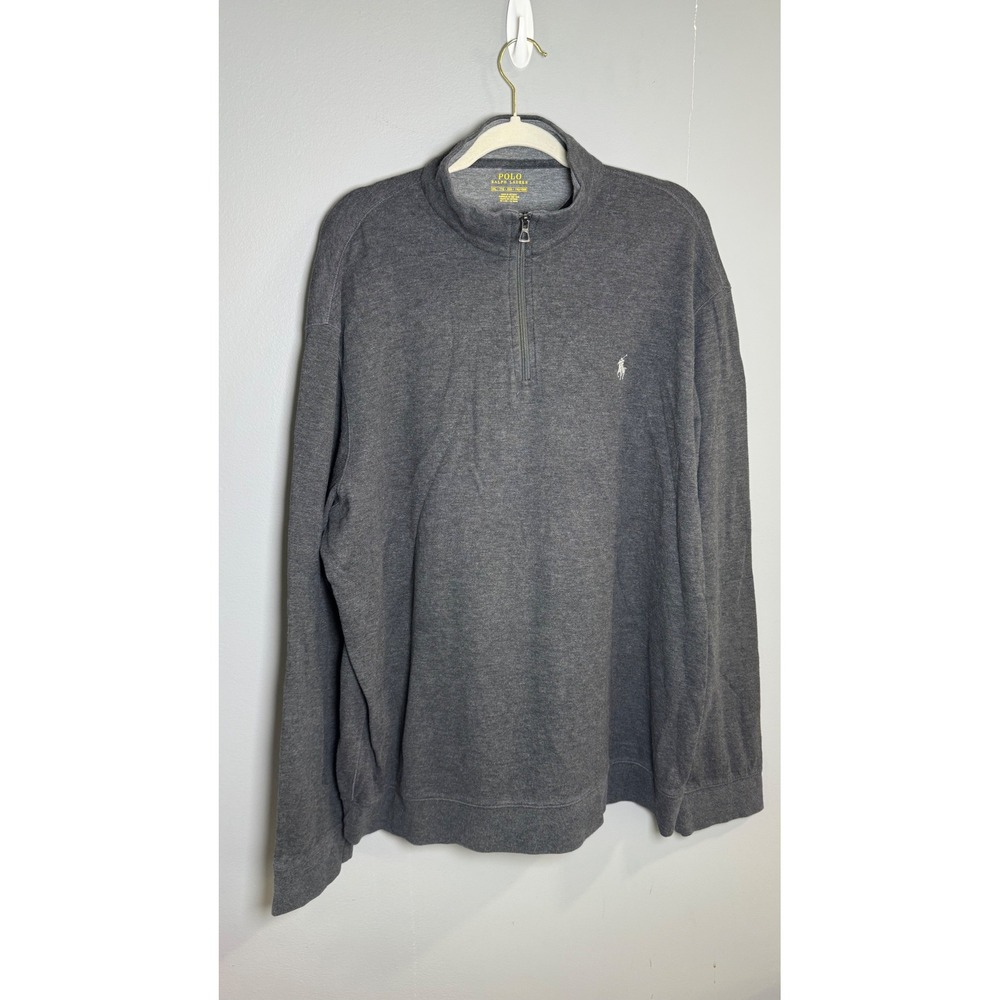 Polo Ralph Lauren Mens XXL Gray 1/4 Zip Pullover Mock Neck Cotton Blend Sweater